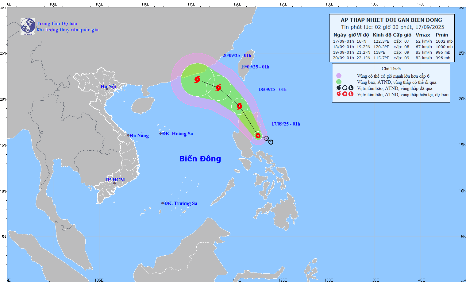 TIN ÁP THẤP NHIỆT ĐỚI GẦN BIỂN ĐÔNG (HỒI 01H NGÀY 17/09/2025)