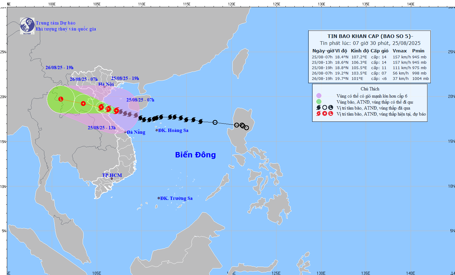 TIN BÃO KHẨN CẤP (CƠN BÃO SỐ 5 - HỒI 07h00 NGÀY 25/8/2025)