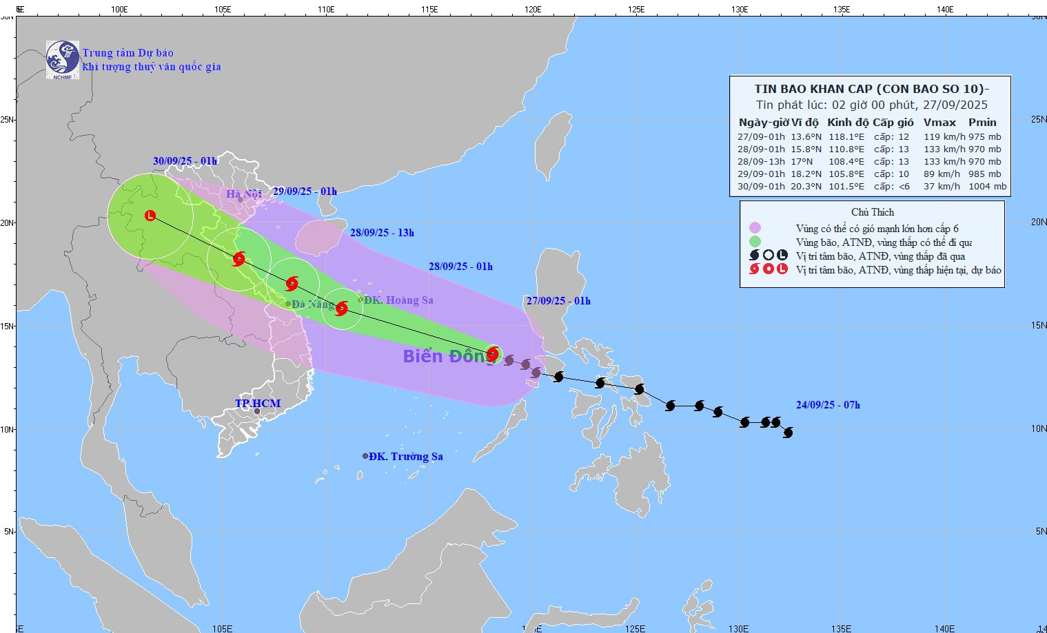 TIN BÃO KHẨN CẤP - CƠN BÃO SỐ 10 (HỒI 01h NGÀY 27/9/2025)