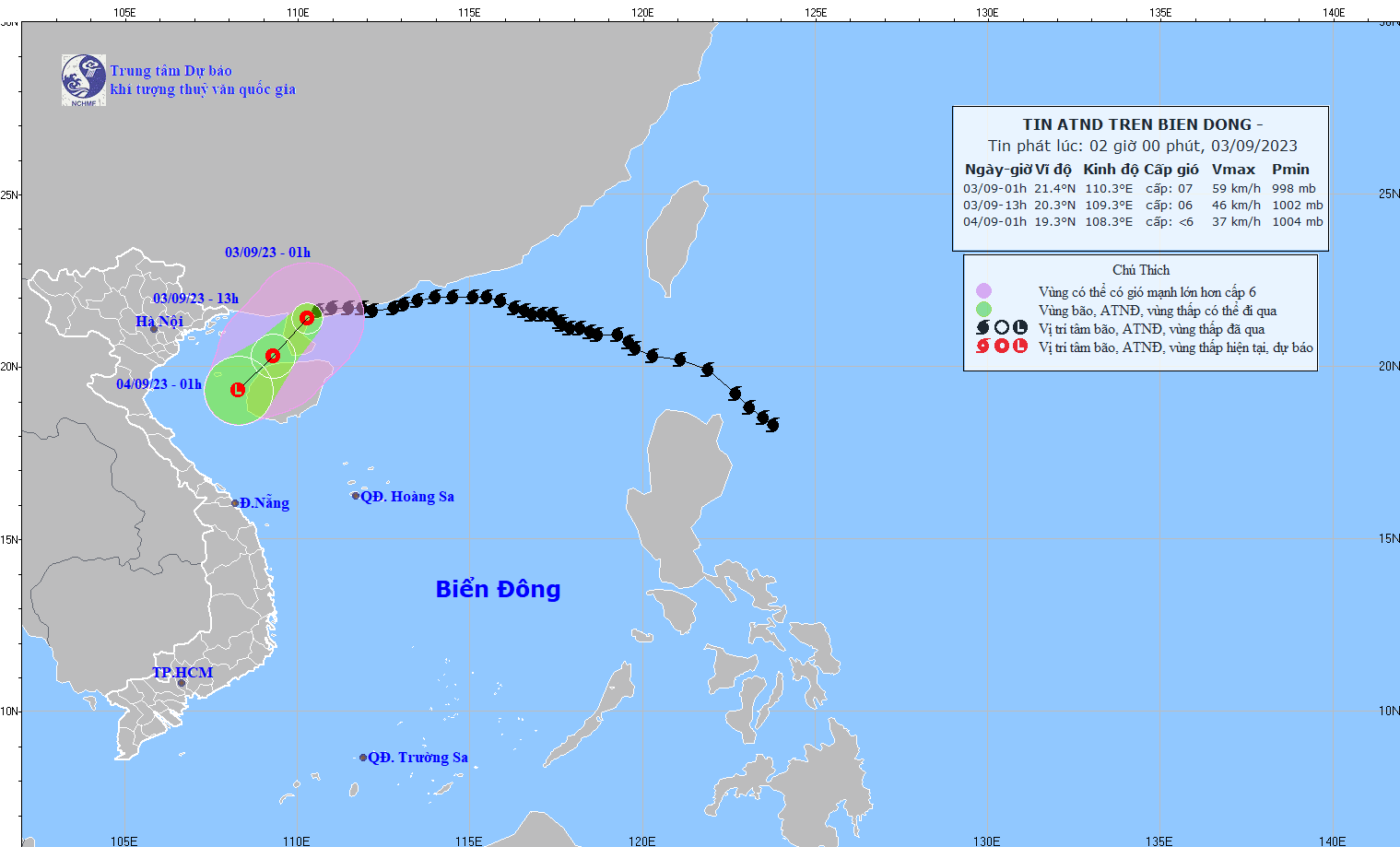 Tin áp thấp nhiệt đới trên biển đông suy yếu từ bão số 3 (01h ngày 03/09/2023)