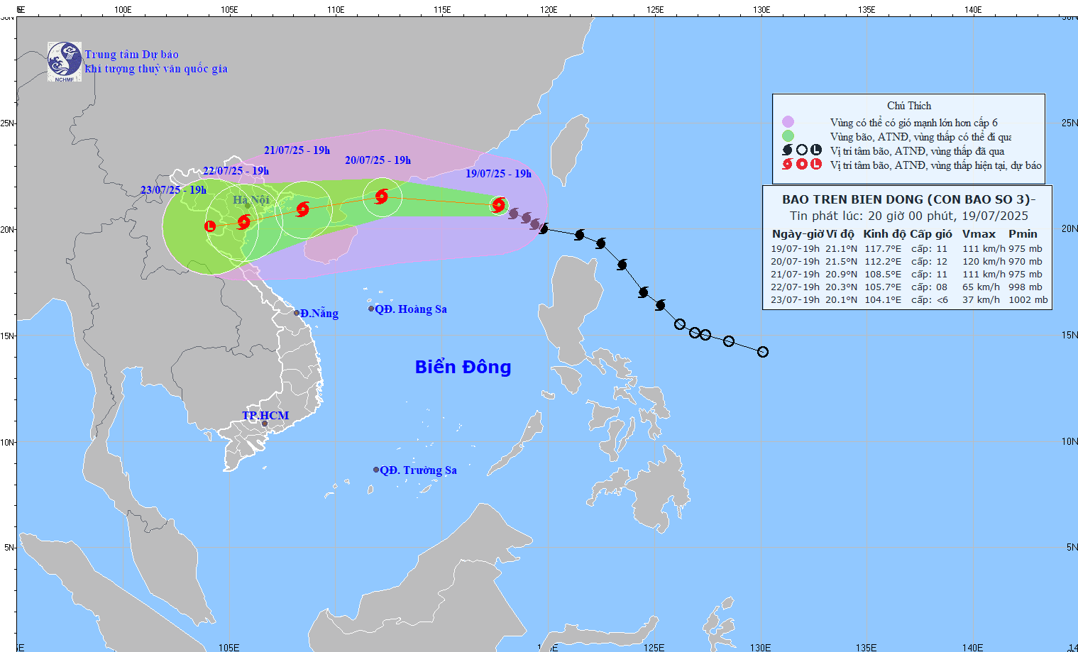 TIN BÃO TRÊN BIỂN ĐÔNG (CƠN BÃO SỐ 03) - hồi 19h00 ngày 19/7/2025