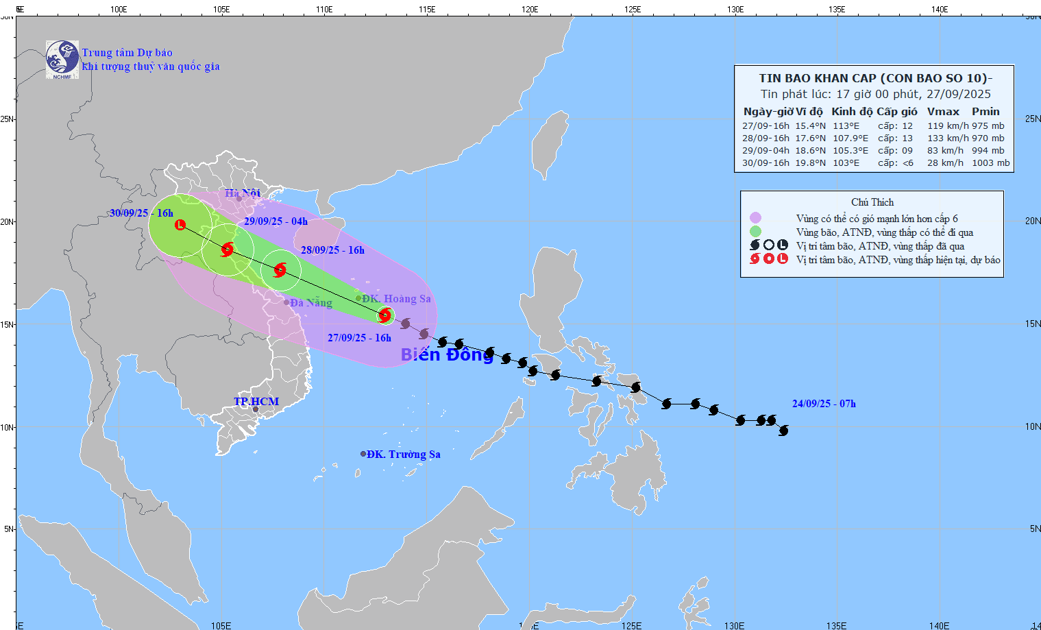 TIN BÃO KHẨN CẤP - CƠN BÃO SỐ 10 (HỒI 16h NGÀY 27/9/2025)