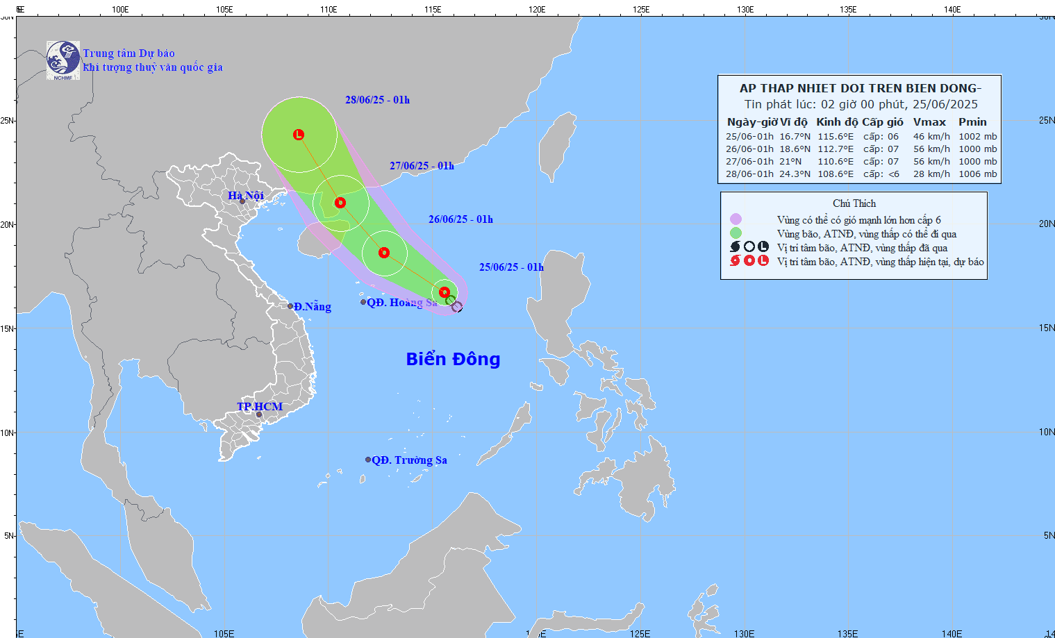 TIN ÁP THẤP NHIỆT ĐỚI TRÊN BIỂN ĐÔNG HỒI 01h00 NGÀY 25/6/2025