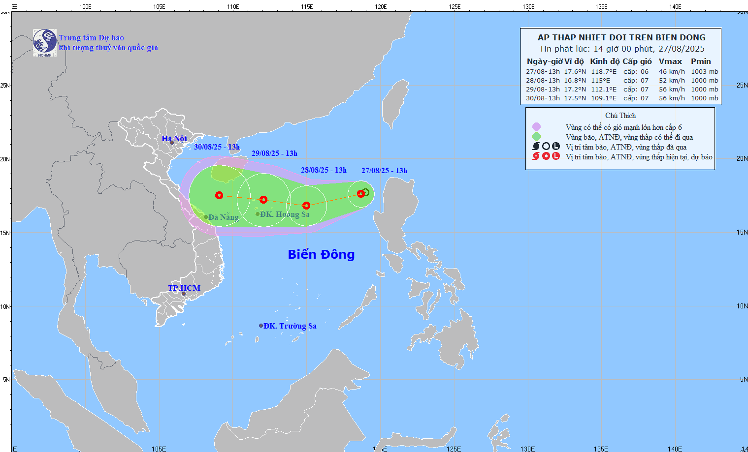 TIN ÁP THẤP NHIỆT ĐỚI TRÊN BIỂN ĐÔNG ( Hồi 13h00 ngày 27/8/2025)