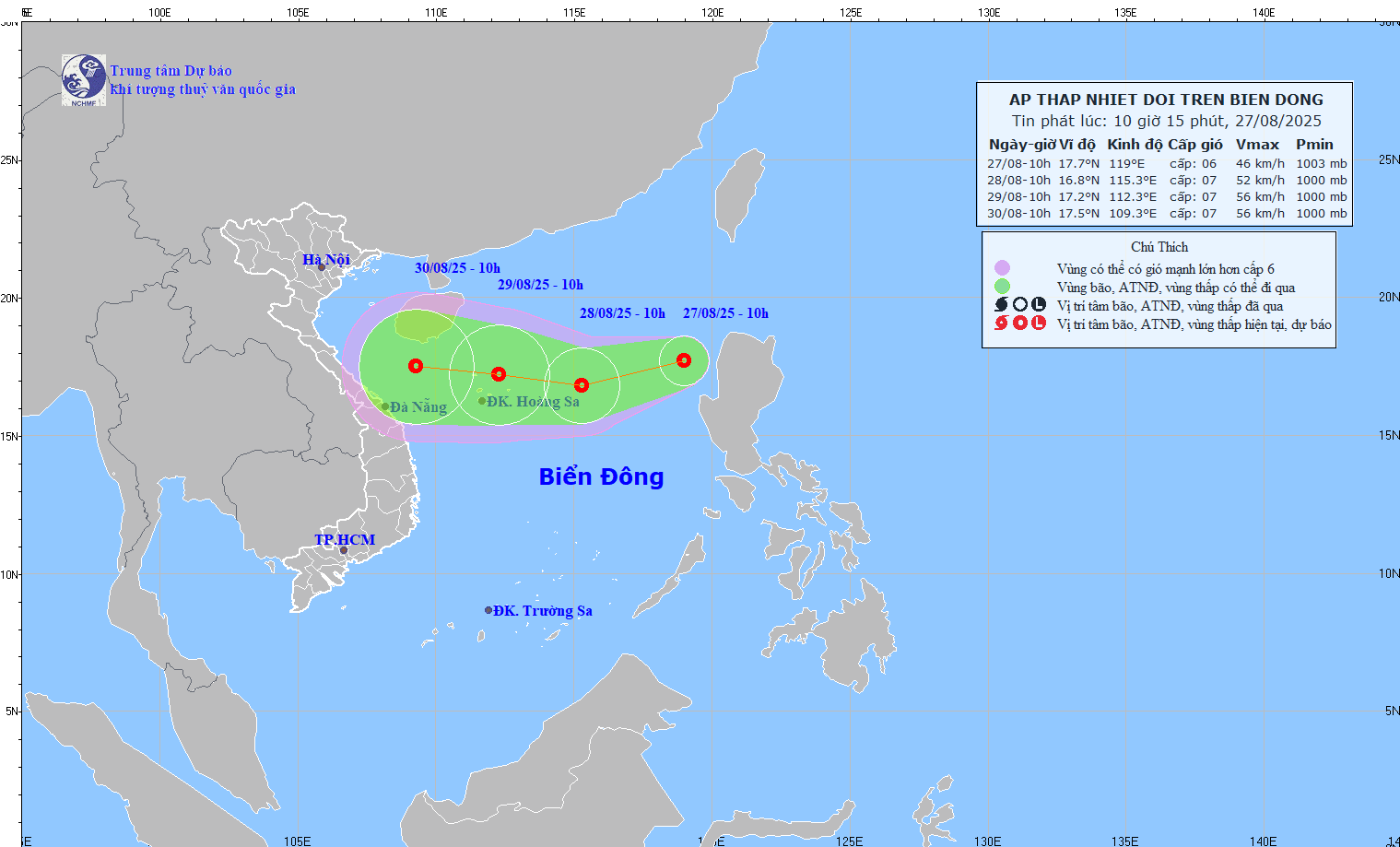 TIN ÁP THẤP NHIỆT ĐỚI TRÊN BIỂN ĐÔNG (10h15 ngày 27/8/2025 )