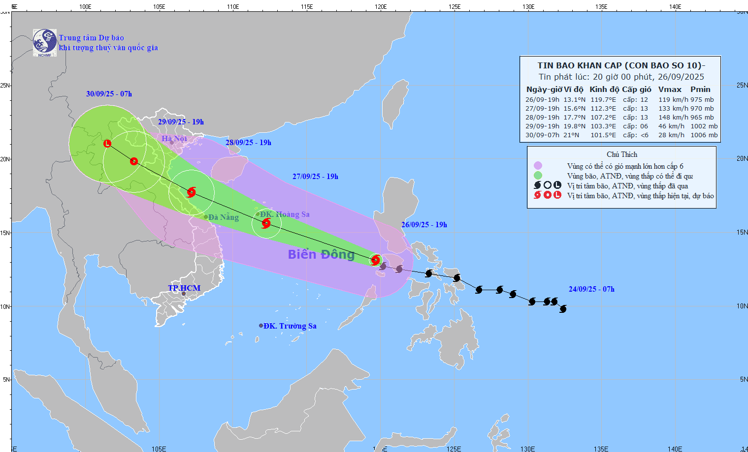 TIN BÃO KHẨN CẤP - CƠN BÃO SỐ 10 (HỒI 19h NGÀY 26/9/2025)