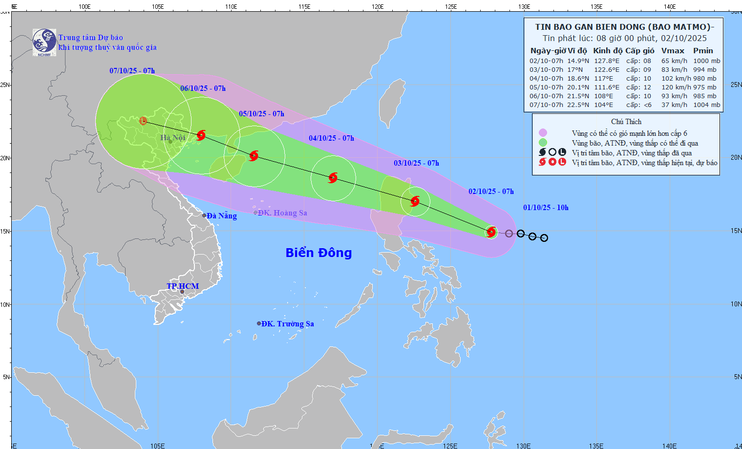 TIN BÃO GẦN BIỂN ĐÔNG (CƠN BÃO MATMO_ Hồi 07h ngày 02/10/2025)