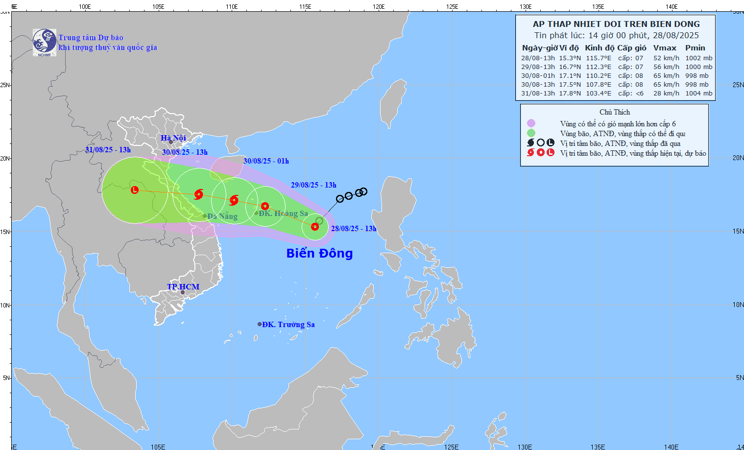 TIN ÁP THẤP NHIỆT ĐỚI TRÊN BIỂN ĐÔNG ( Hồi 13h00 ngày 28/8/2025)
