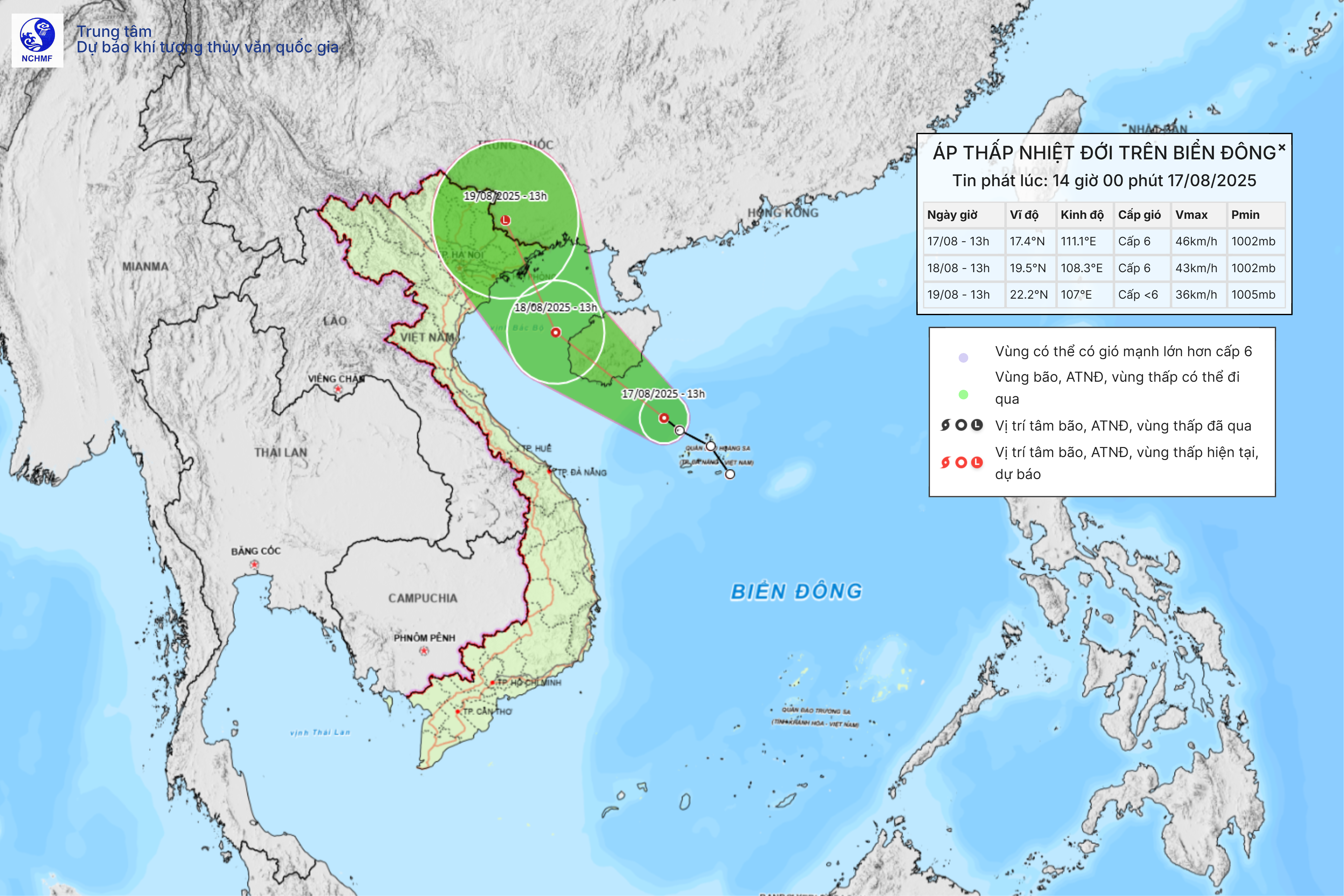 TIN ÁP THẤP NHIỆT ĐỚI TRÊN BIỂN ĐÔNG (HỒI 13H NGÀY 17/8)