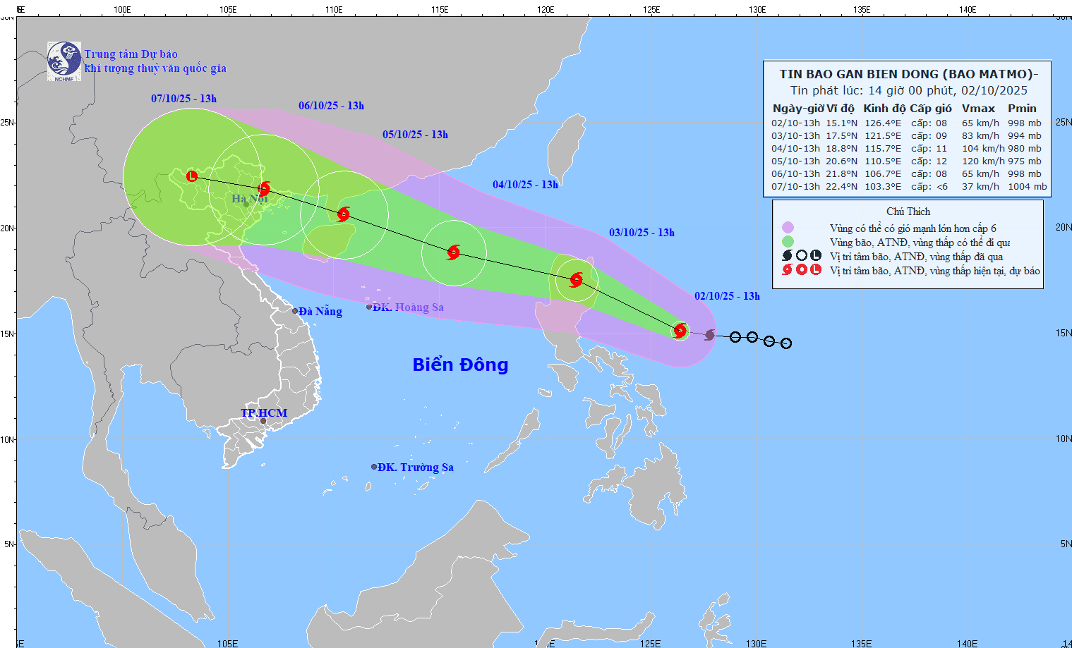 TIN BÃO GẦN BIỂN ĐÔNG (CƠN BÃO MATMO_ Hồi 13h ngày 02/10/2025)