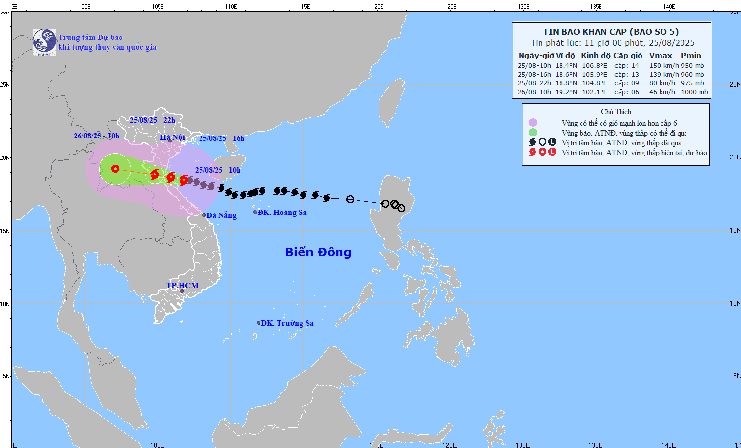 TIN BÃO KHẨN CẤP (CƠN BÃO SỐ 5 - HỒI 10h00 NGÀY 25/8/2025)