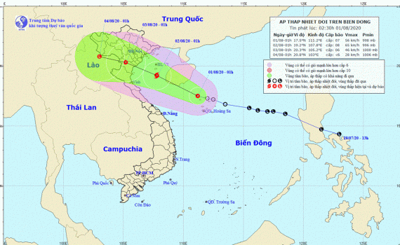 Tin áp thấp nhiệt đới trên biển Đông (Hồi 01h ngày 01/8/2020)