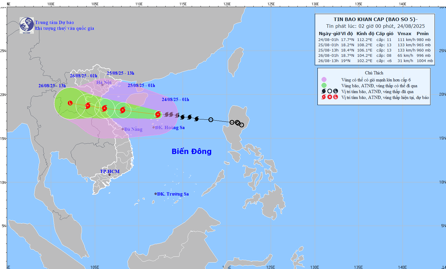 TIN BÃO KHẨN CẤP (CƠN BÃO SỐ 5 - HỒI 01H NGÀY 24/8/2025)