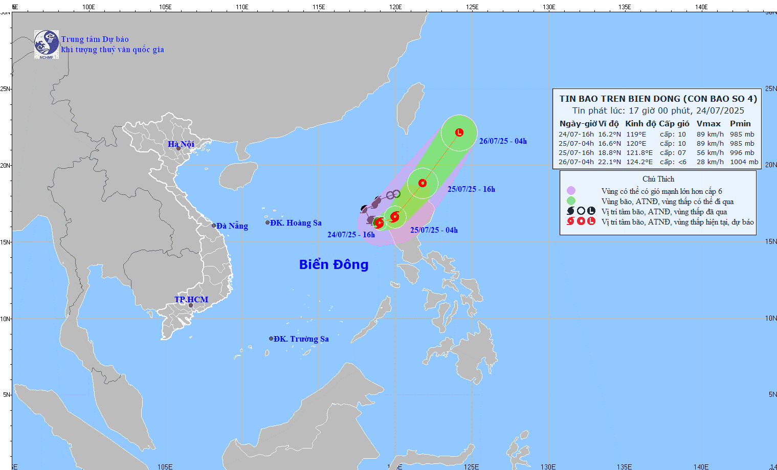 TIN BÃO TRÊN BIỂN ĐÔNG - hồi 16h00 ngày 24/7/2025
