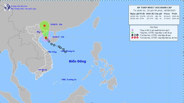 TIN ÁP THẤP NHIỆT ĐỚI KHẨN CẤP (HỒI 19H NGÀY 18/8/2025)