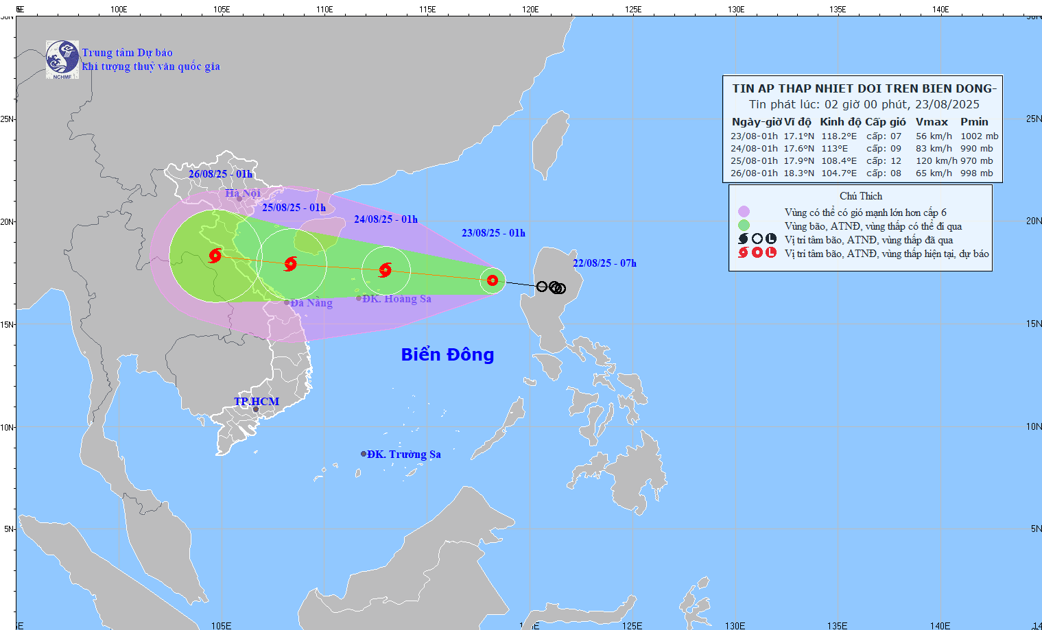 TIN ÁP THẤP NHIỆT ĐỚI TRÊN BIỂN ĐÔNG (Hồi 01h ngày 23/8/2025)