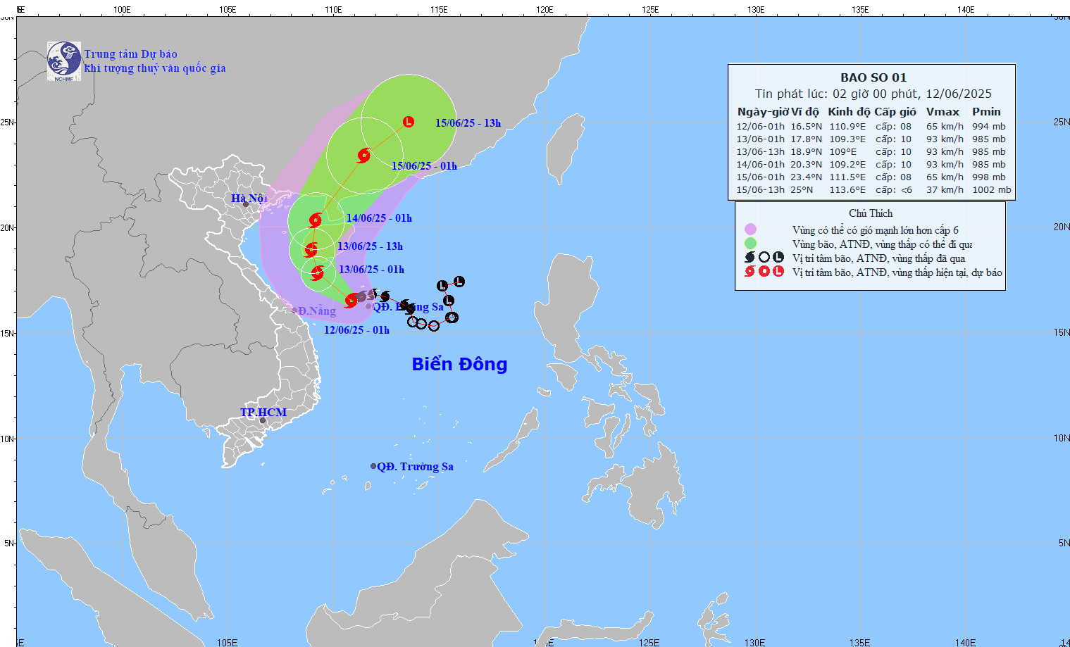 TIN BÃO TRÊN BIỂN ĐÔNG (CƠN BÃO SỖ 01) HỒI 01h00 NGÀY 12/6/2025