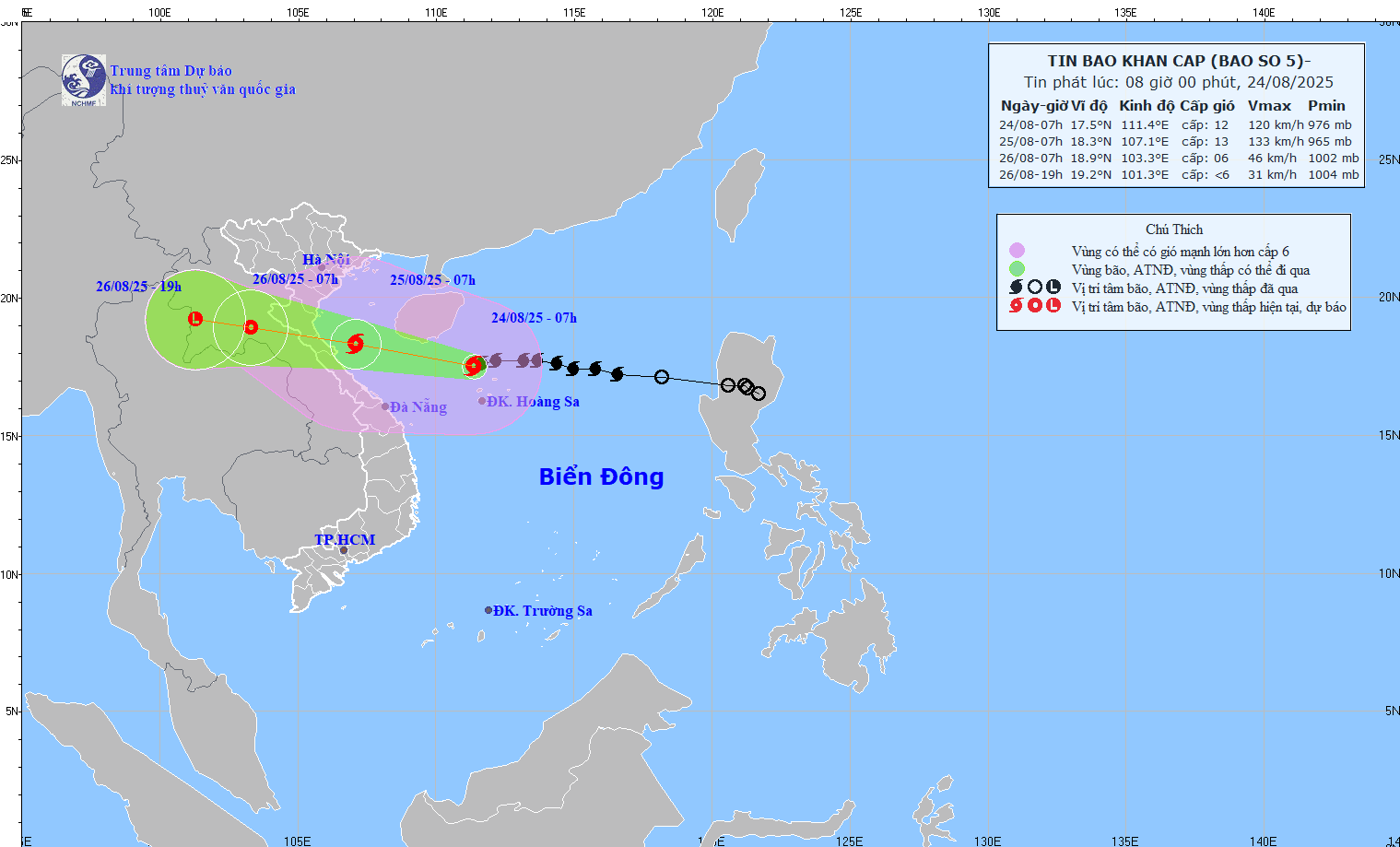 TIN BÃO KHẨN CẤP (CƠN BÃO SỐ 5 - HỒI 07h 24/8/2025)