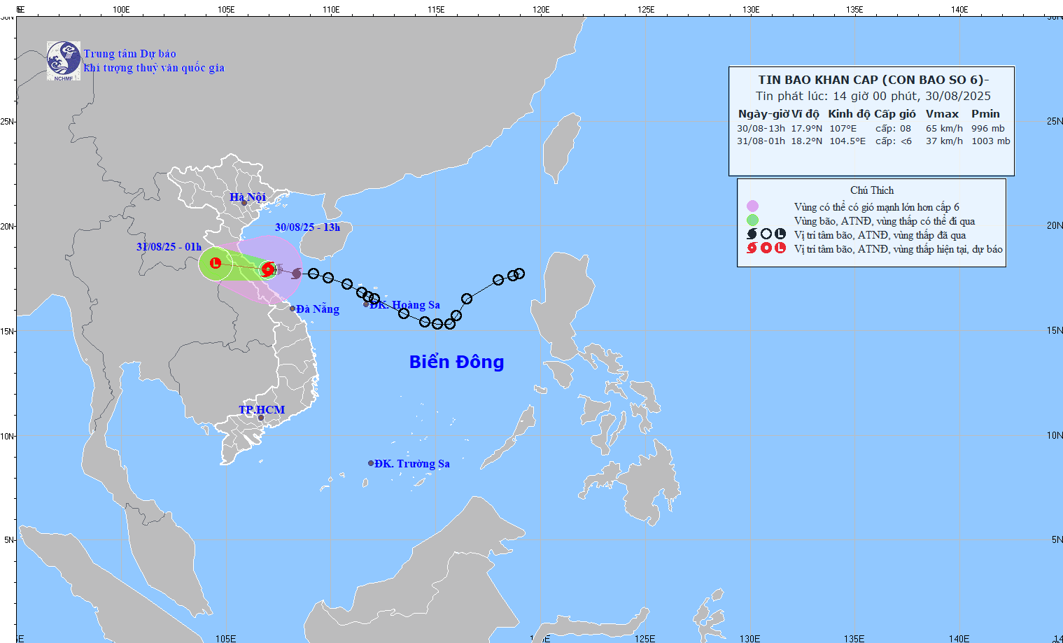 TIN BÃO KHẨN CẤP - CƠN BÃO SỐ 6 (HỒI 13h00 NGÀY 30/08/2025)