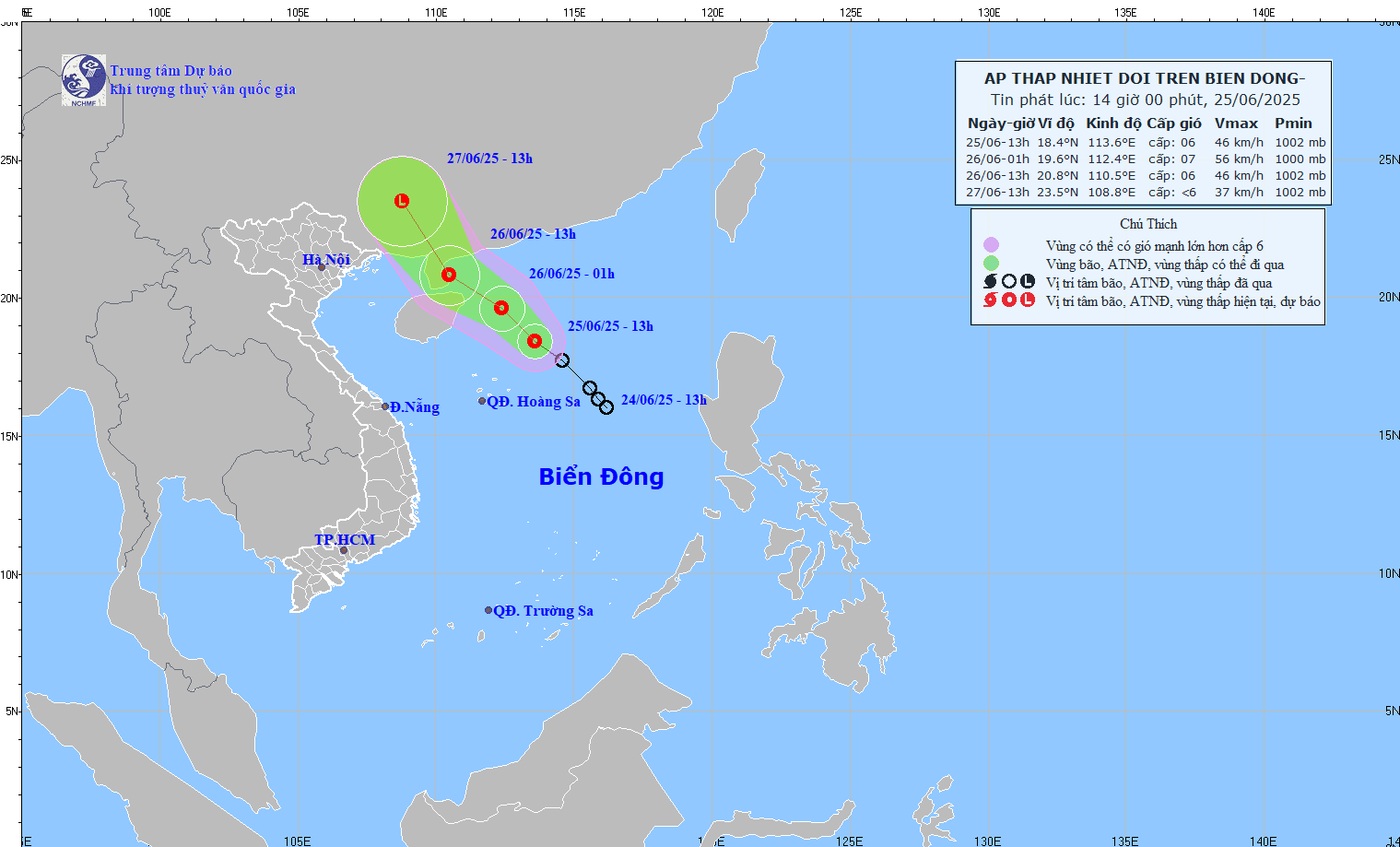 TIN ÁP THẤP NHIỆT ĐỚI TRÊN BIỂN ĐÔNG HỒI 13h00 NGÀY 25/6/2025