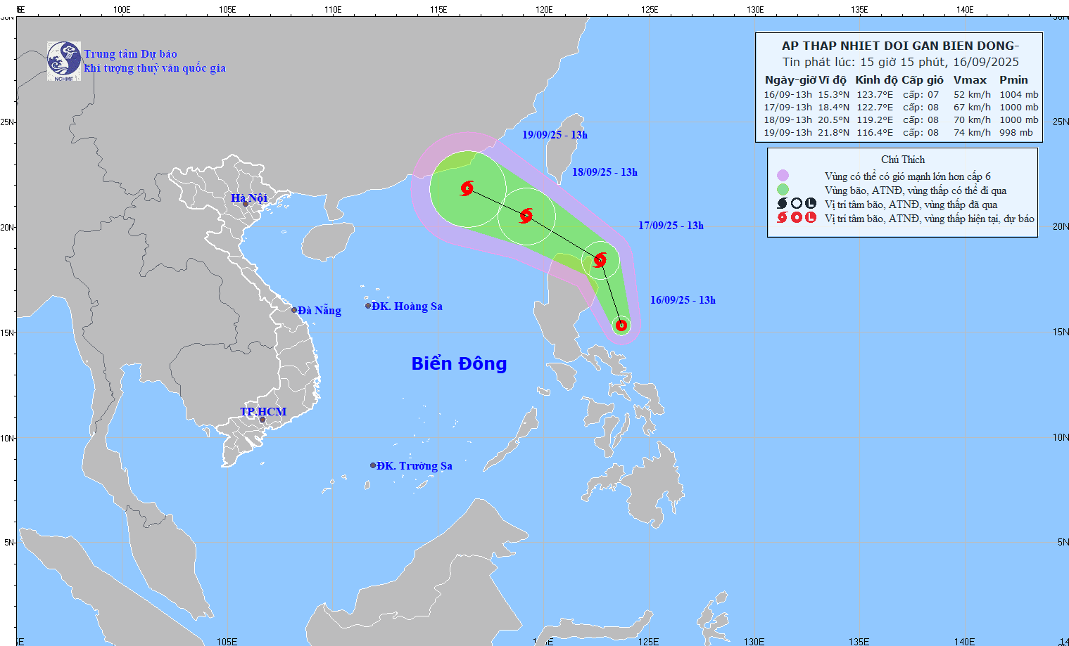 TIN ÁP THẤP NHIỆT ĐỚI GẦN BIỂN ĐÔNG (hồi 13h ngày 16/9/2025)