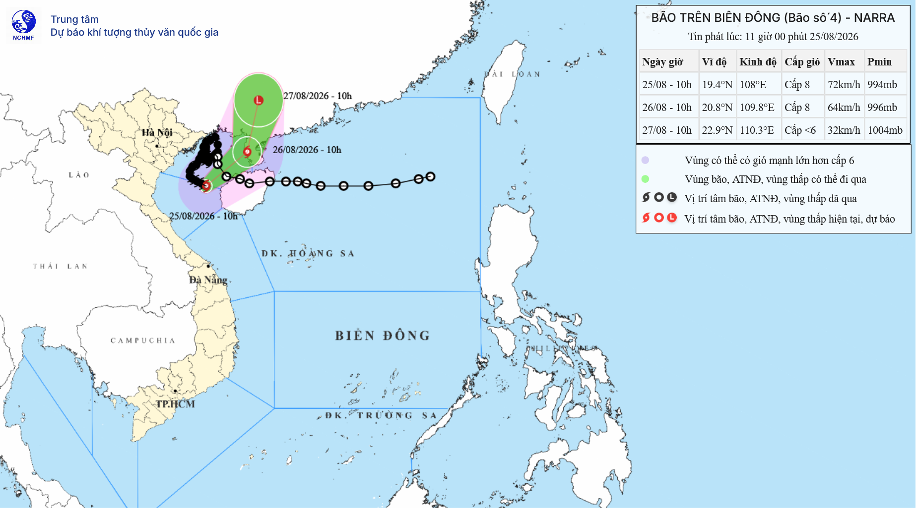 TIN BÃO TRÊN BIỂN ĐÔNG _CƠN BÃO SỐ 04 (Hồi 10h00 ngày 25/8/2026)