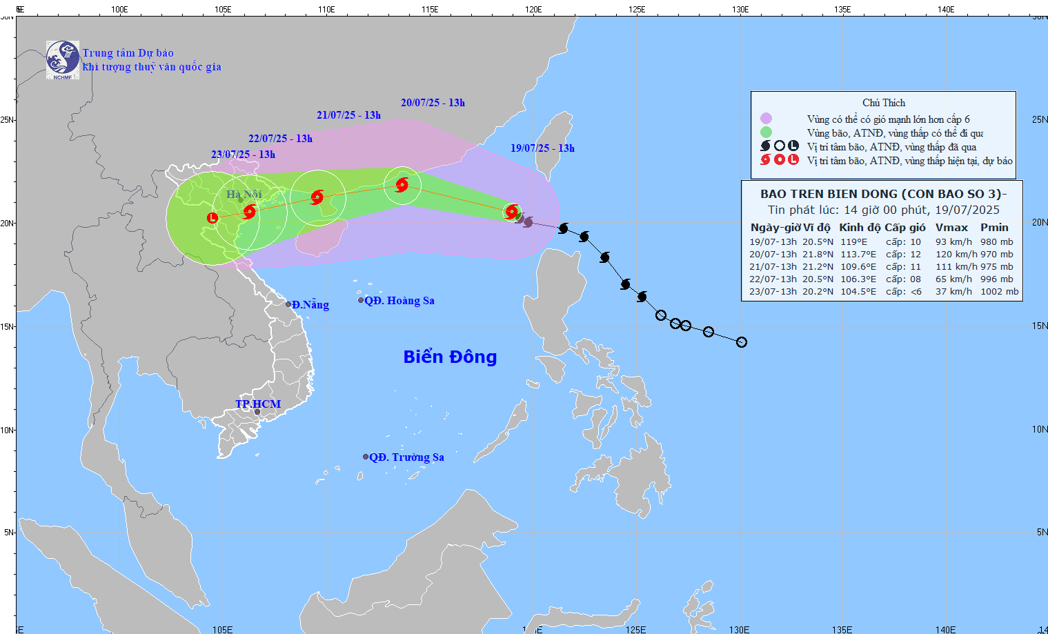 TIN BÃO TRÊN BIỂN ĐÔNG (CƠN BÃO SỐ 03) - hồi 13h00 ngày 19/7/2025)