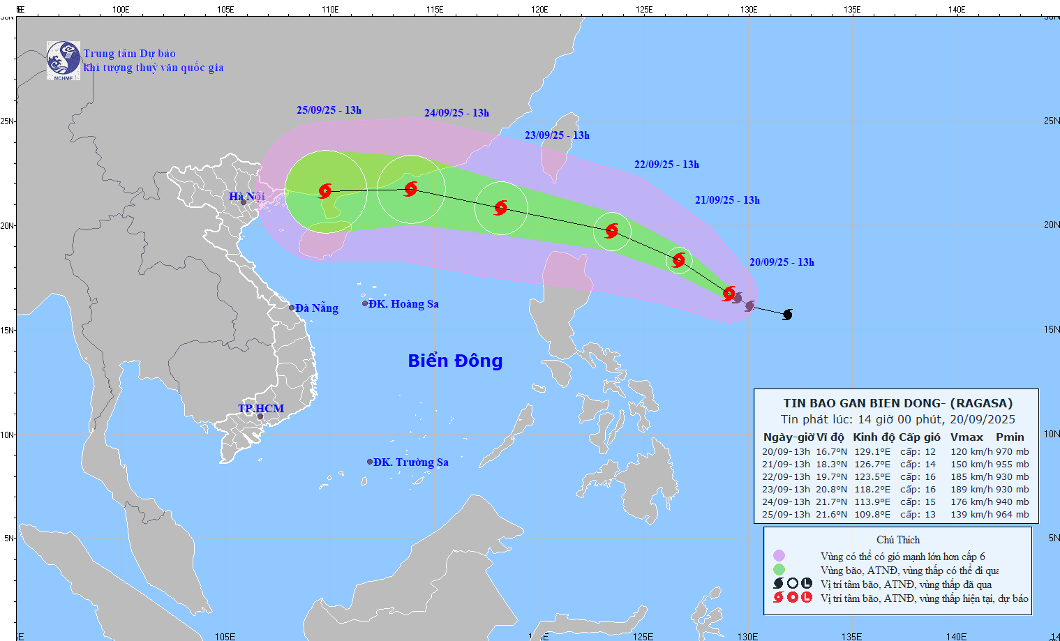 TIN BÃO GẦN BIỂN ĐÔNG (Cơn bão RAGASA - hồi 13h00 ngày 20/9/2025)