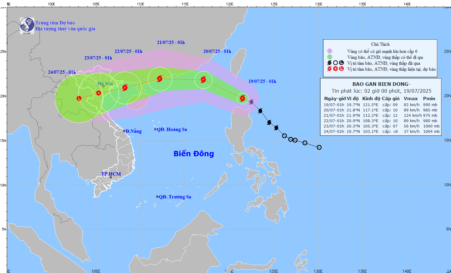 TIN BÃO GẦN BIỂN ĐÔNG (Cơn bão WIPHA lúc 01h ngay 19/07/2025)