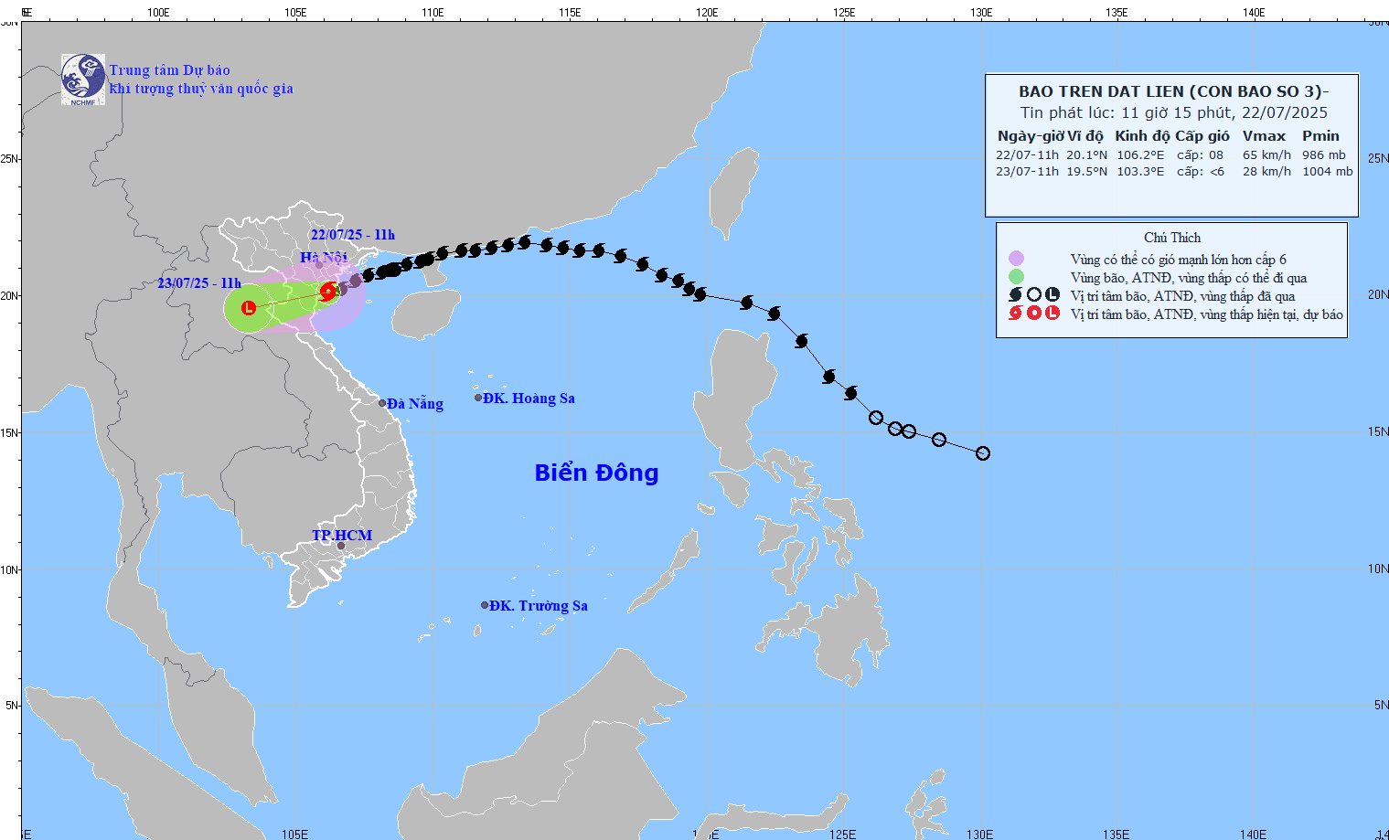 TIN BÃO TRÊN ĐẤT LIỀN (CƠN BÃO SỐ 03) - hồi 11h00 ngày 22/7/2025