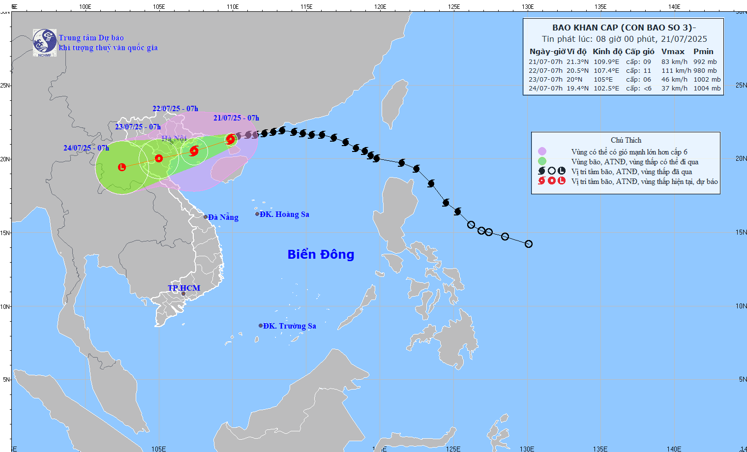 TIN BÃO KHẨN CẤP (CƠN BÃO SỐ 03) - hồi 07h00 ngày 21/7/2025