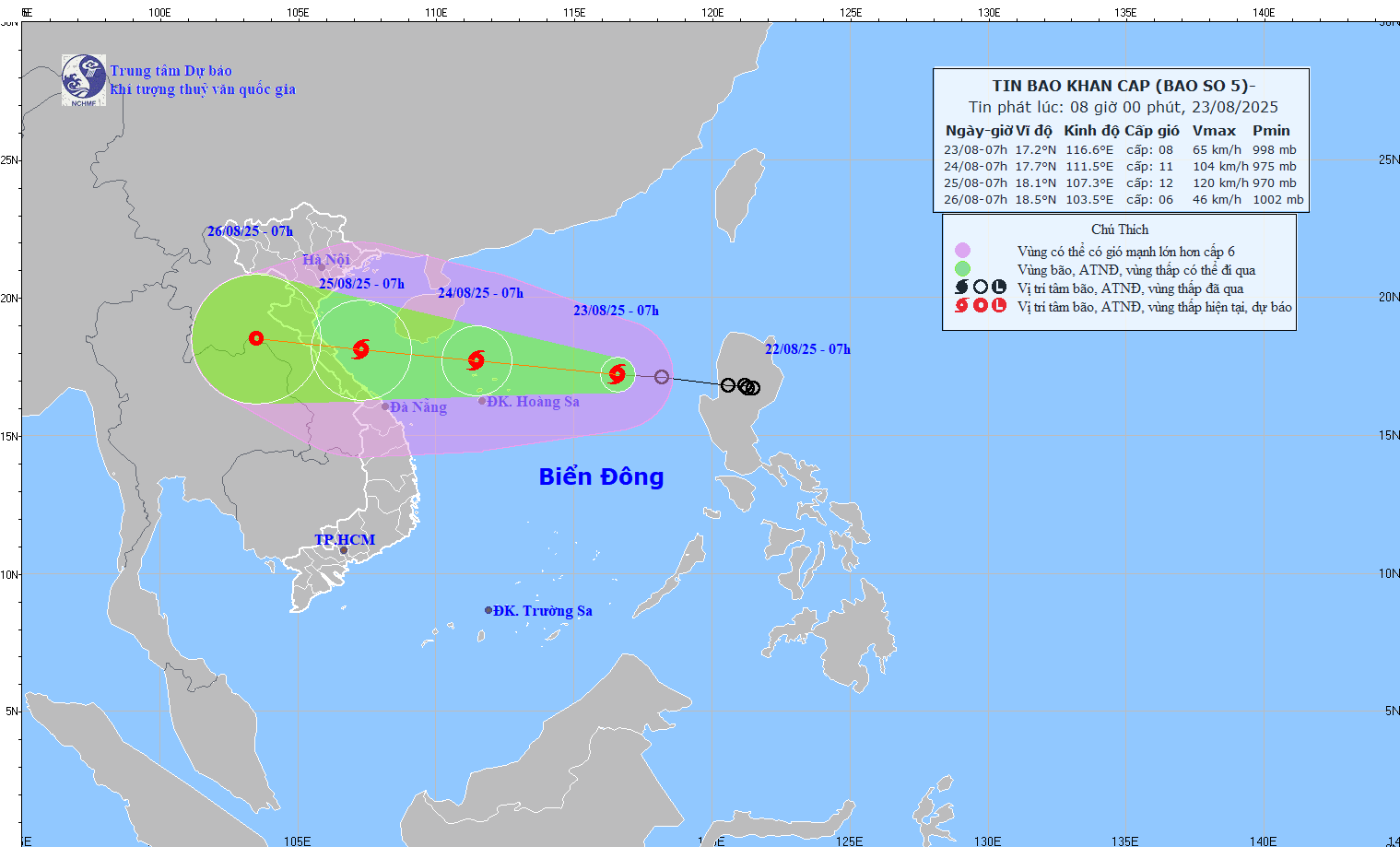 TIN BÃO KHẨN CẤP (CƠN BÃO SỐ 5 HỒI 07H 23/8/2025)