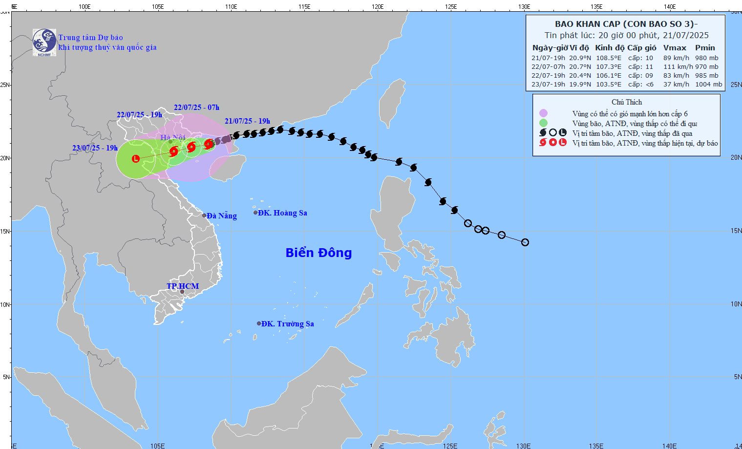 TIN BÃO KHẨN CẤP (CƠN BÃO SỐ 03) - hồi 19h00 ngày 21/7/2025