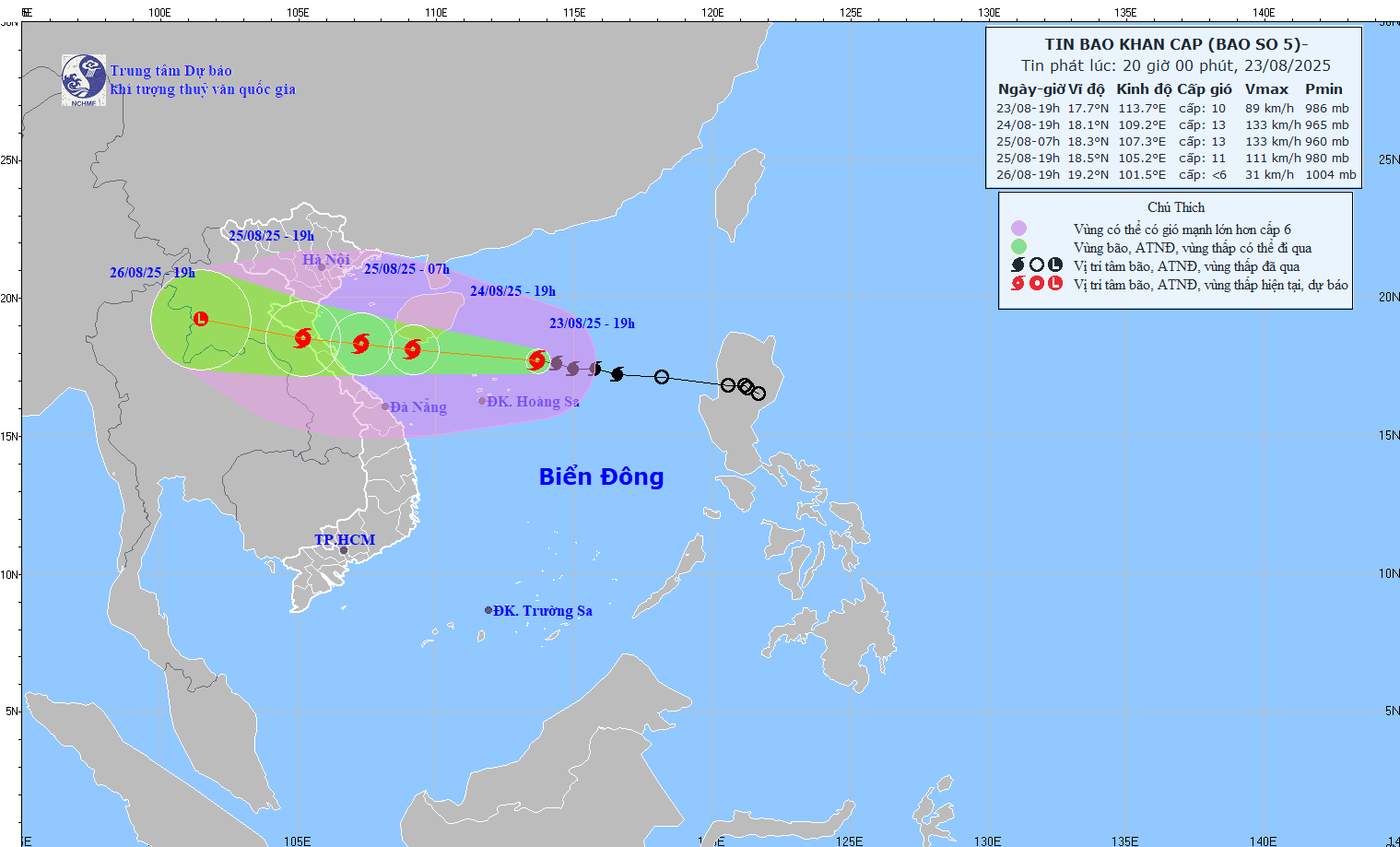 TIN BÃO KHẨN CẤP (CƠN BÃO SỐ 5 - HỒI 19H 23/8/2025)