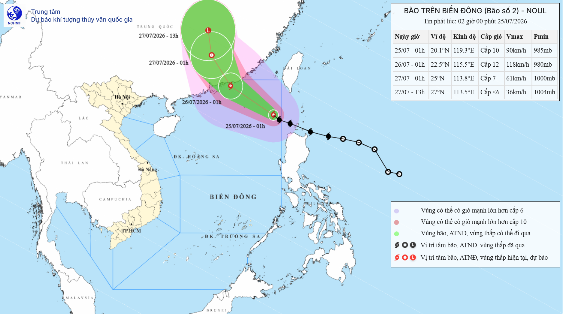 TIN BÃO TRÊN BIỂN ĐÔNG_CƠN BÃO SỐ 2 (Hồi 01h00 ngày 25/7/2026)
