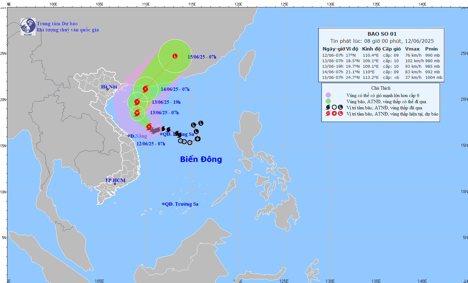 TIN BÃO TRÊN BIỂN ĐÔNG (CƠN BÃO SỖ 01) HỒI 11h00 NGÀY 12/6/2025