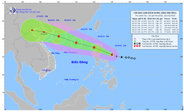 TIN BÃO GẦN BIỂN ĐÔNG (CƠN BÃO MATMO_ Hồi 19h ngày 02/10/2025)