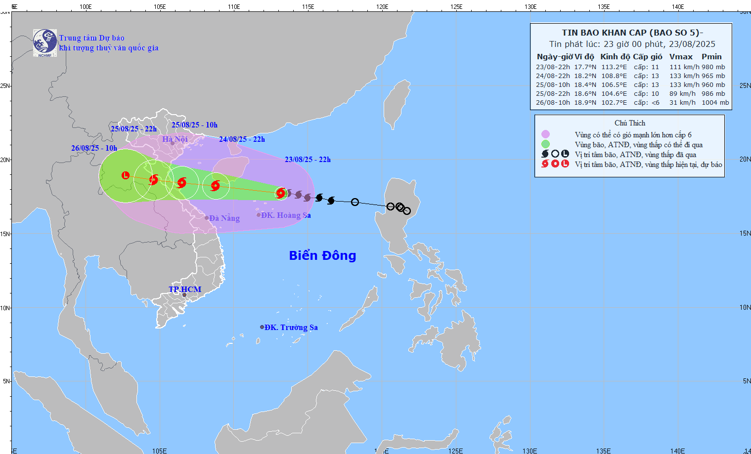 TIN BÃO KHẨN CẤP (CƠN BÃO SỐ 5 - HỒI 22H NGÀY 23/8/2025)