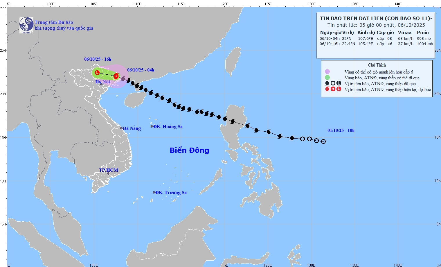 TIN BÃO TRÊN ĐẤT LIỀN - CƠN BÃO SỐ 11 (Hồi 04h ngày 06/10/2025)