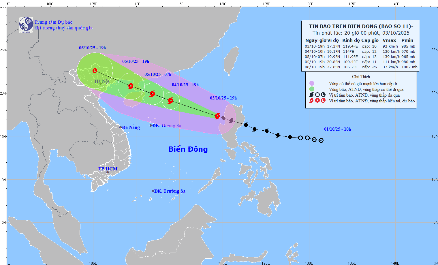 TIN BÃO TRÊN BIỂN ĐÔNG (CƠN BÃO SỐ 11_ Hồi 19h ngày 03/10/2025)