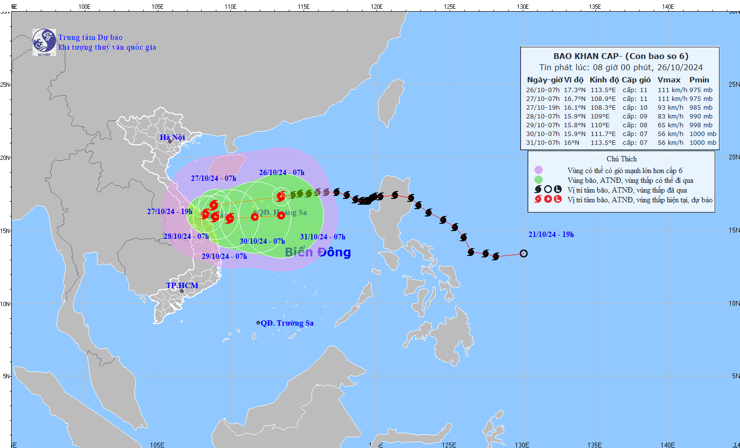 TIN BÃO KHẨN CẤP (Cơn bão Số 6)- HỒI 07h00 NGÀY 26/10/2024