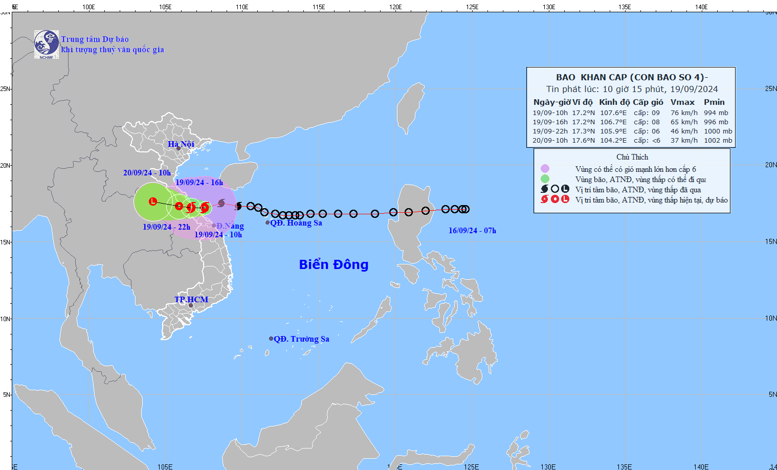 TIN BÃO KHẨN CẤP (CƠN BÃO SỐ 4) - HỒI 10H NGÀY 19/9/2024