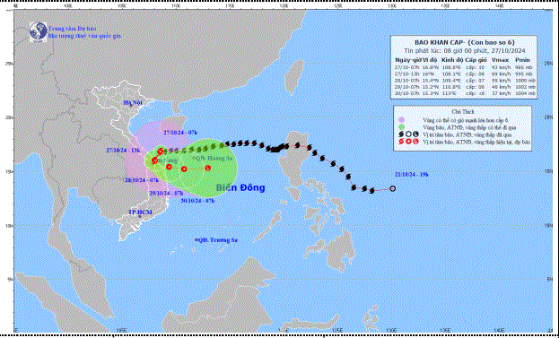 TIN BÃO KHẨN CẤP  (CƠN BÃO SỐ 6) HỒI 7H NGÀY 27/10/2024
