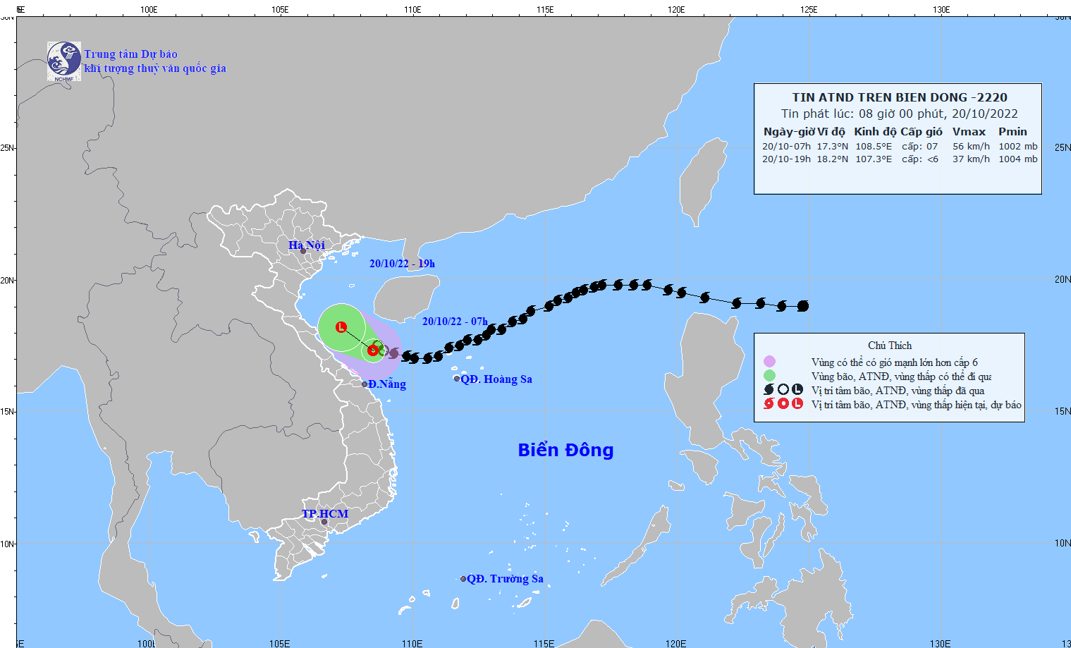 TIN ÁP THẤP NHIỆT ĐỚI TRÊN BIỂN ĐÔNG (HỒI 07h NGÀY 20/10/2022)