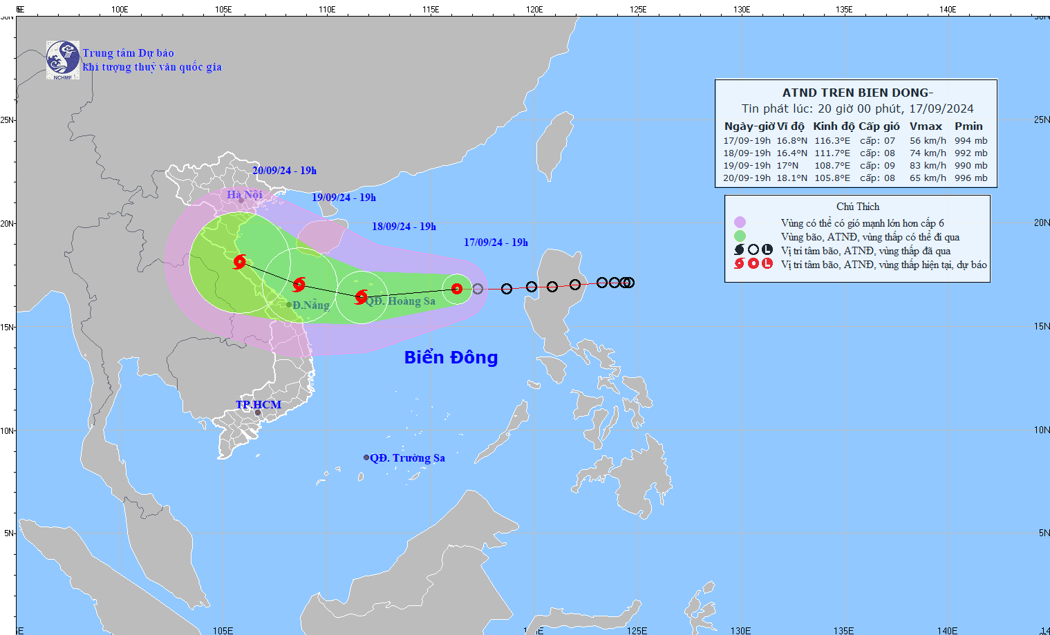 TIN ÁP THẤP NHIỆT ĐỚI TRÊN BIỂN ĐÔNG (HỒI 19H00 NGÀY 17/9/2024)