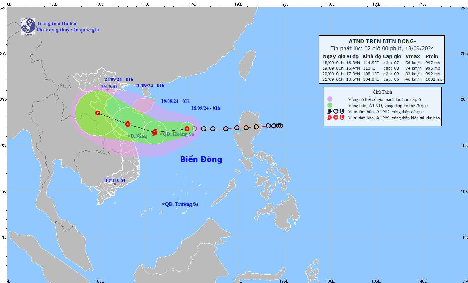 TIN ÁP THẤP NHIỆT ĐỚI TRÊN BIỂN ĐÔNG (HỒI 01h00 NGÀY 18/9/2024)